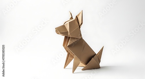 Minimalist Brown Origami Dog Sculpture on White Background