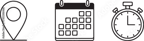 Location calendar stopwatch icons location pin symbols