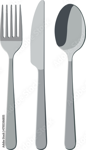 Essential modern silverware set including fork, knife, and spoon, perfect for culinary inspiration and dining presentations.