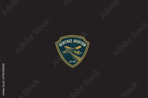 Heritage Aviation Logo Emblem with Vintage Airplane Design