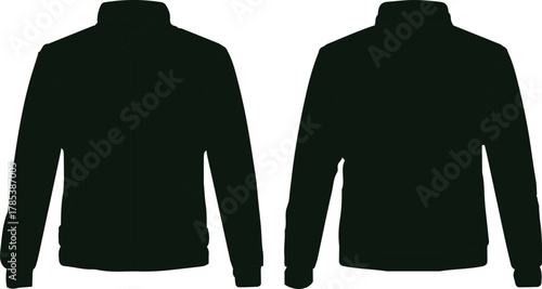 The image features two views of a dark green jacket, providing a clear representation of its design elements from both the front and back perspectives.