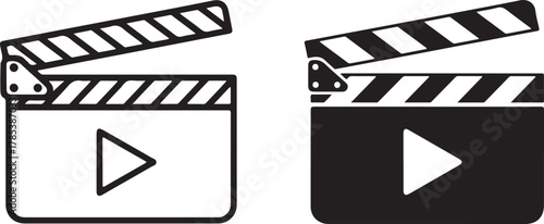 Movie clapperboard with play button icon cinema film