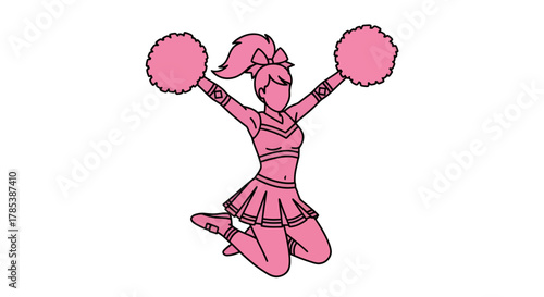 Enthusiastic pink cheerleader leaping with pompoms illustration perfect for design projects