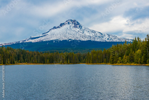Mt Hood and Trillium Lake Under an Overcast Sky