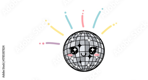 Enchanting disco ball character radiating positivity and sparkling joyful energy for dance nights