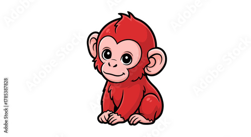 Enchanting cartoon red monkey illustration with charming, simplistic design suitable for children