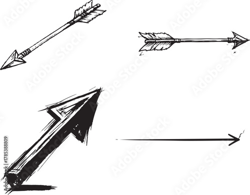 Hand-Drawn Sketchy Arrows Collection, Doodle Style Vector Illustrations