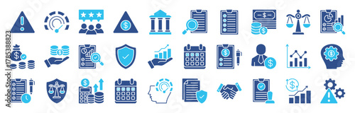 Minimalist Audit color icons set with editable stroke. Finance, report, management, approved, market, featuring law, budget, financial risk,  specialist, safety. thin linear illustration eps