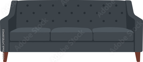 Elegant dark gray tufted sofa with modern design, perfect for stylish living room or office spaces, offering comfort and sophistication.