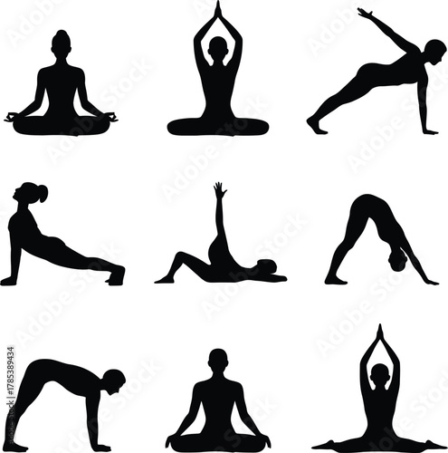 Yoga poses silhouette bundle meditation