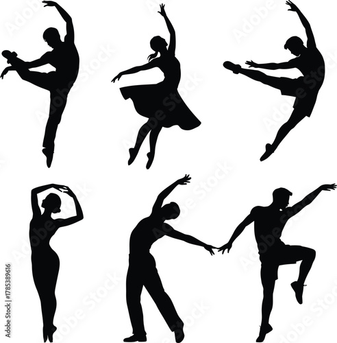 Dancers performing ballet poses ballet dancers silhouettes