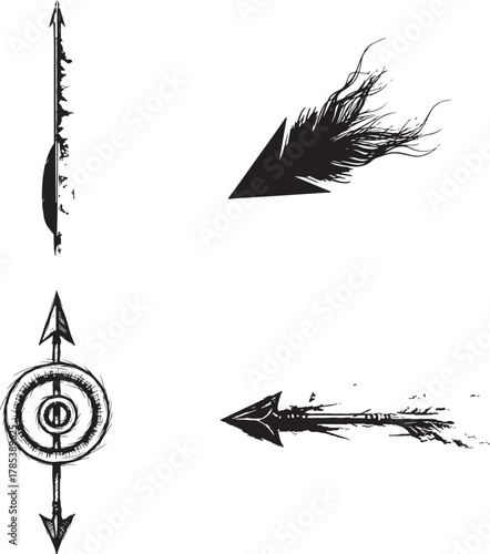 Diverse Hand-Drawn Black Arrow Designs with Grunge and Tribal Textures