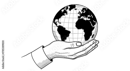 Hand holding globe earth illustration world concept drawing art