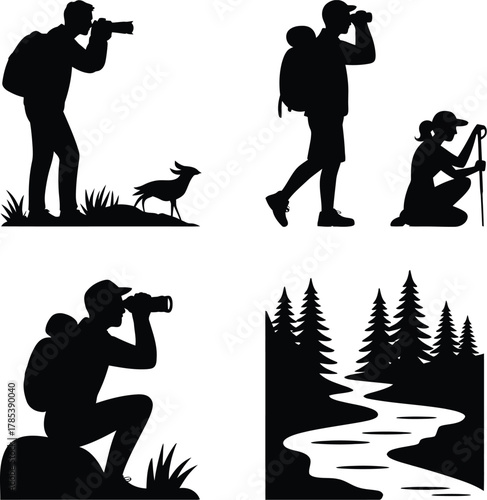Silhouette hikers photographers nature scene Bundle