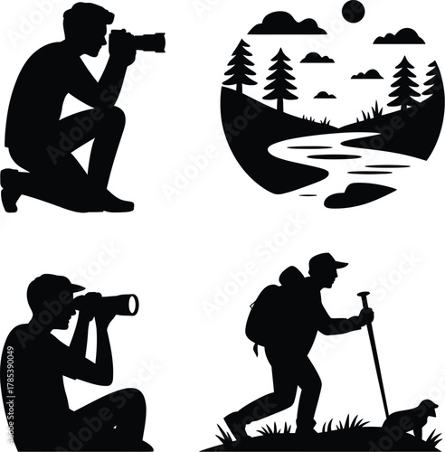 Photographer hiker nature scene silhouette Bundle camera