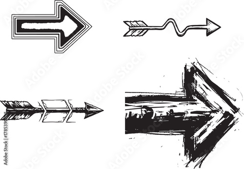 Collection of Hand-Drawn Grunge Arrow Vectors with Rustic and Wavy Styles