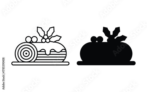 Christmas yule log cake outline and silhouette icon
