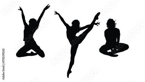 Dynamic female dancer silhouettes isolated on white background, Vector