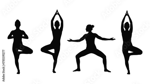 Female yoga poses silhouettes isolated on white background, Vector