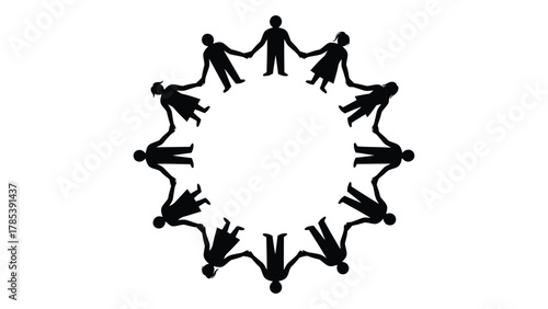 Unity circle of people silhouettes isolated on white background, Vector