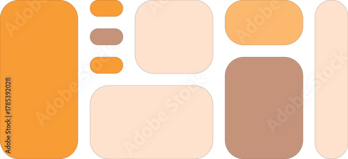 Abstract arrangement of rounded rectangles and ovals in warm colors
