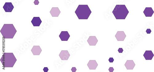Purple hexagons of various sizes scattered on a