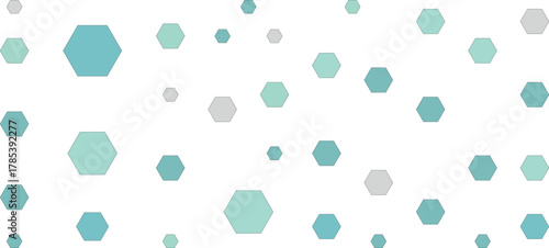 Scattered hexagonal shapes in various shades of blue and gray
