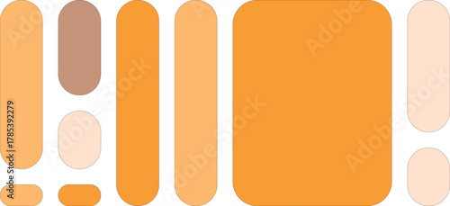 Abstract composition of rounded rectangles and ovals in warm orange and beige tones
