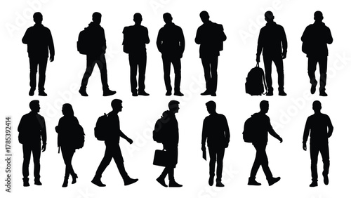Collection of people silhouettes isolated on white background, Vector