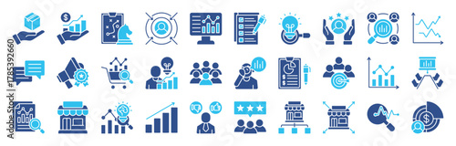 Analytics color icon set. sales, research, strategy, trends, , and more. Editable stroke. Vector illustration eps 10