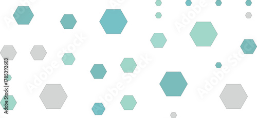 Scattered hexagonal shapes and dots