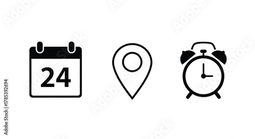 Calendar location clock icons appointment reminder schedule time