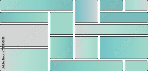 Abstract mosaic of rectangles with gradient colors in teal and gray
