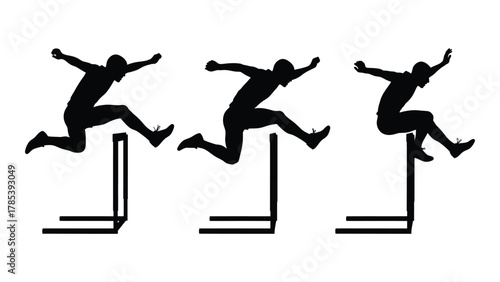Athlete hurdling silhouettes isolated on white background, Vector