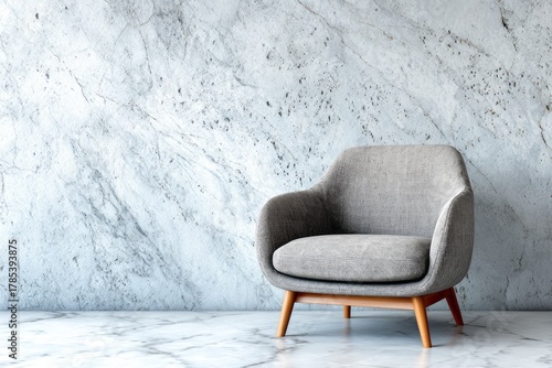 Wallpaper Mural A modern grey armchair rests against a textured grey stone wall. Torontodigital.ca