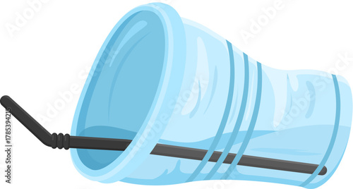 Cartoon Graphic of Empty Plastic Cup with Straw