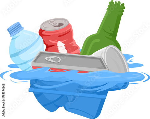 Floating Garbage in Water Illustration