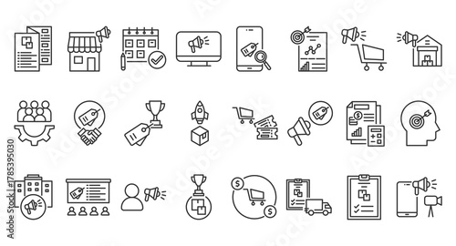 Icon Pack of Event Marketing in Creative Outline Vector Style for Brand Promotion Business Advertising Product Launch Corporate Event Digital Campaign and Social Media Design perfect for Marketers 