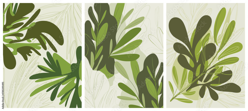 Fototapeta premium Abstract Green Leafy Botanical Art Composition.