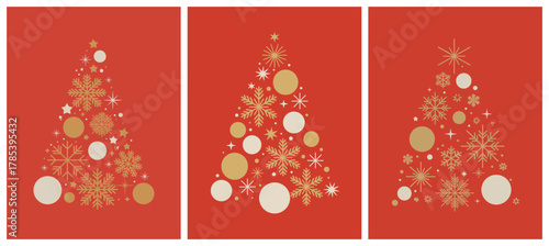 Festive Christmas Tree Designs with Snowflake and Star Decorations.