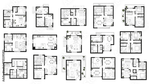 Architectural Floor Plan Layouts of Multiple Home Designs
