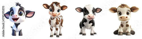Smiling cartoon baby cows transparent background
