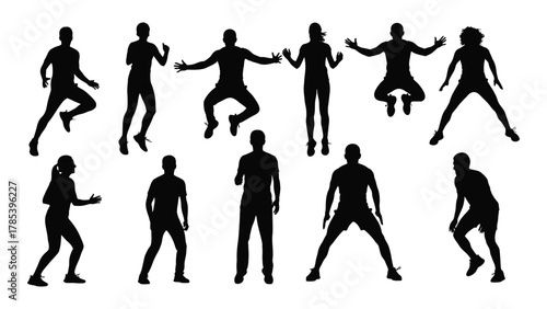 Dynamic human silhouettes in active poses isolated on white background, Vector