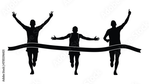 Running race finish line silhouette isolated on white background, Vector