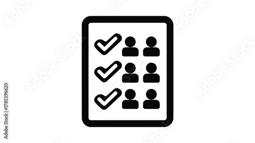 Black and white illustration of a checklist with people