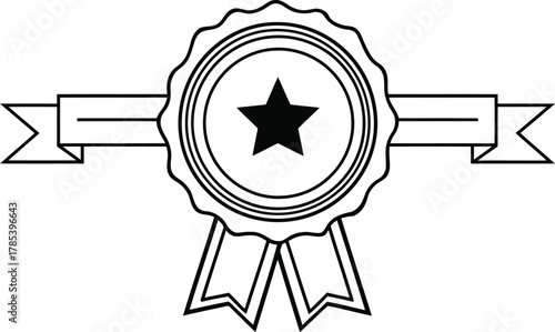 Black and white illustration of a rosette with a star