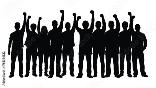 Protest and unity silhouette isolated on white background, Vector