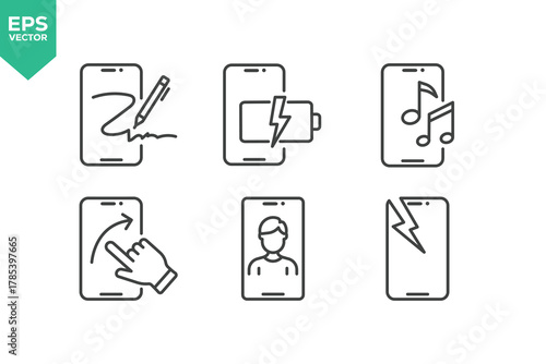 Set Of Smartphone Line Icons. Outline Symbols Elements Collection. stock illustration
