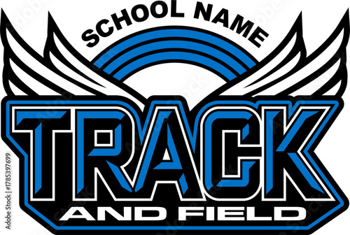 track and field team design with wings for school, college or league sports