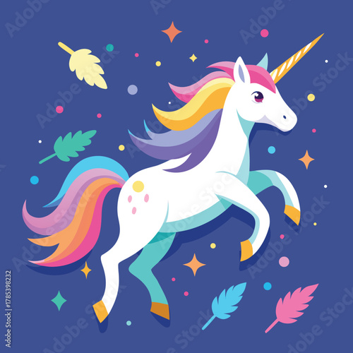Cute Magical Unicorn and Baby Unicorn in Fantasy Cartoon Style – Vector Illustration